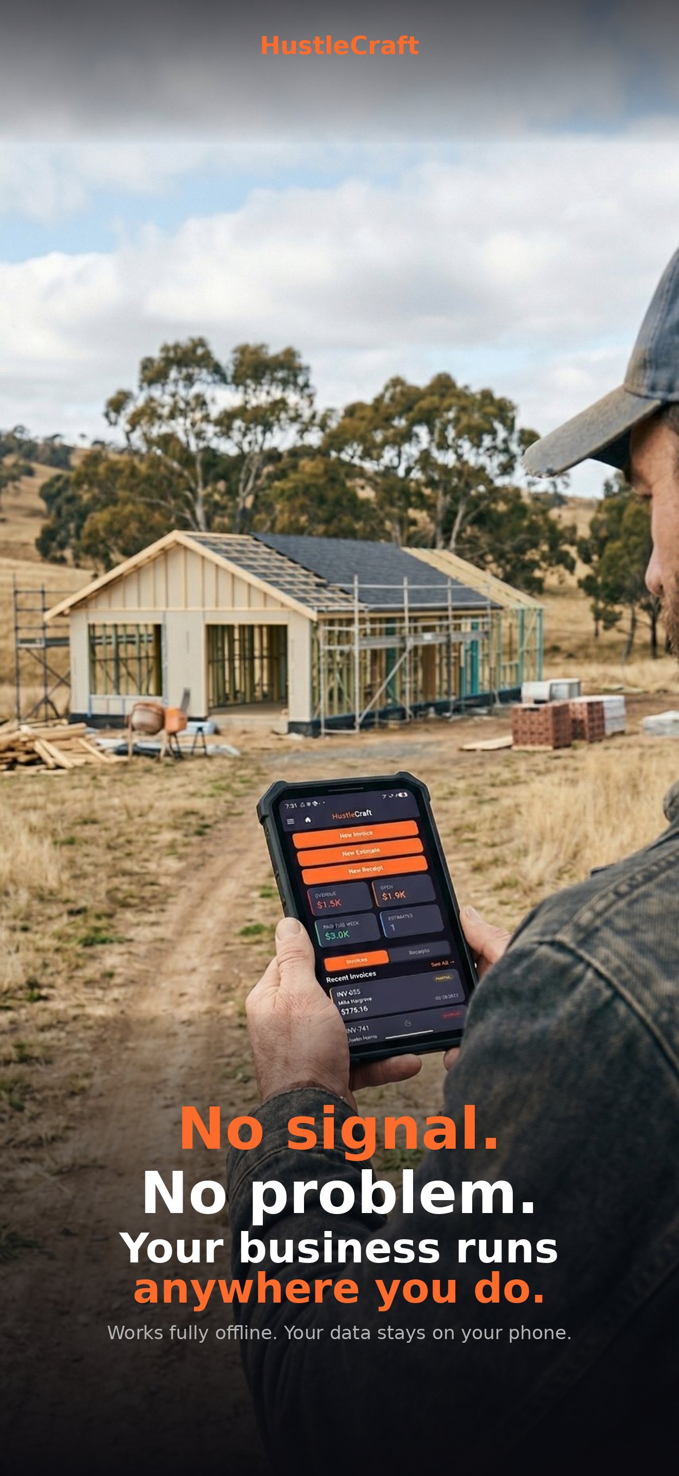 HustleCraft working offline on a construction site